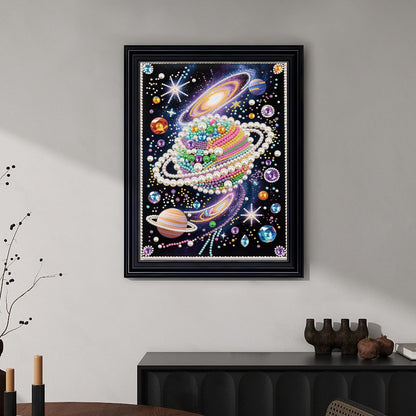 WSLWXSHM Pearl Diamond Painting Kits for Adults Universe, 5D Special Shape Diamond Art Kits for Beginners, Crystal Rhinestones Diamond Painting for Home Wall Decoration Gift 12×16inch/30×40cm Planet