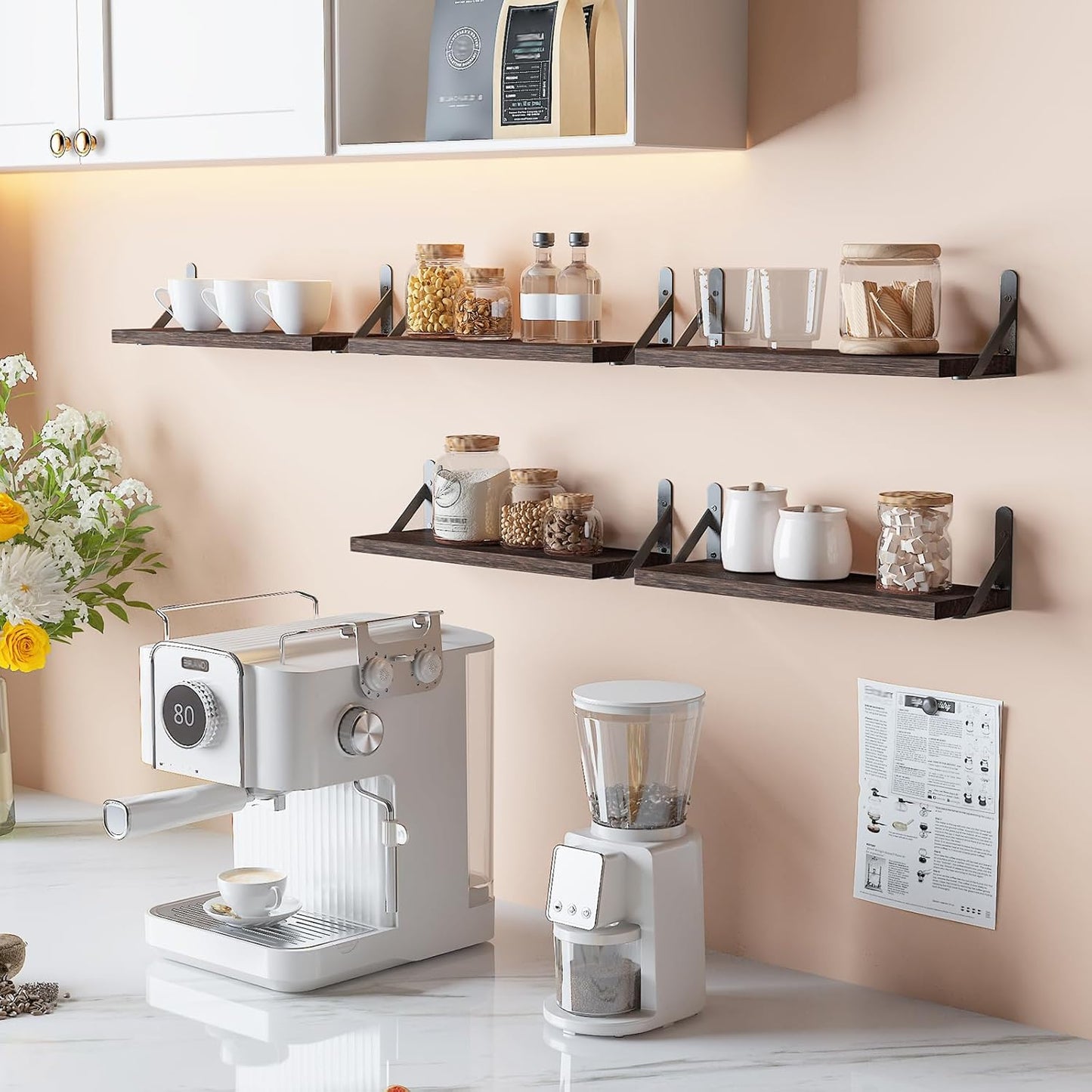 16.5 Inch (Set 6 YGEOMER Brown Floating Shelves for Wall, Farmhouse Wall Shelves for Bedroom, Bathroom Storage, Living