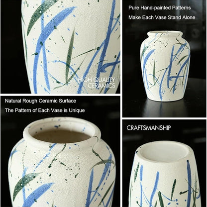 Ginger Jar Vases for Centerpieces Vase Vintage Vase Handpainted Farmhouse Rustic Handcrafted Pottery Vases 9.5x8.3 Inches Flower Vase