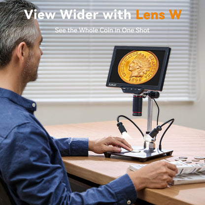 Elikliv 4K 3-Lens Digital Microscope: TL301-Magnetic Coin Microscope Magnifier Full Coin View, Soldering Microscopes for Adults with 7" IPS Screen, Side Lights, 10" Stand, PC/TV Compatible, 16GB