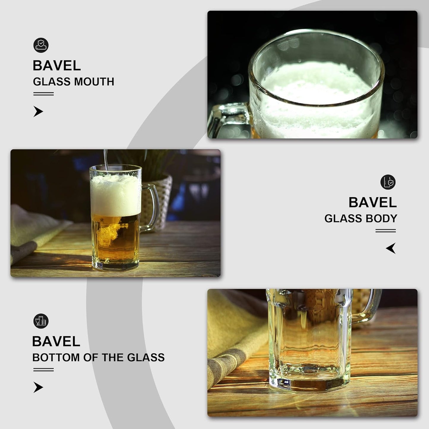 BaveL Style Extra Large Beer Mug, 34 Ounce Glass Mug with Handle, One Liter German Beer Stein