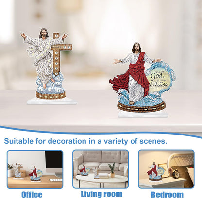 Tontut 2 Piece Diamond Art Painting Kit Decorations, Religious, Cross 5D DIY Desktop Decoration Diamond Art, Special Shape Diamond, Home Office Desktop Decorations