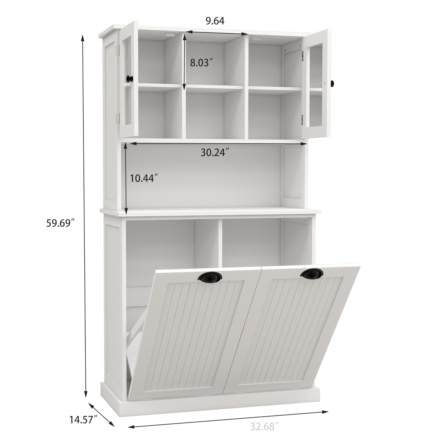 Knocbel Tilt-Out Laundry Sorter with 2 Removable Bags and Adjustable Shelves, Tall Bathroom Floor Cabinet Laundry Hamper (White 59")