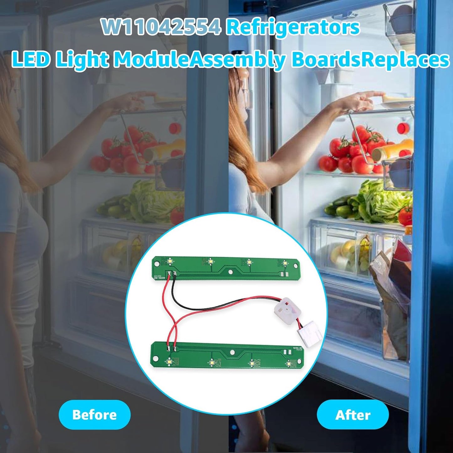 W11042554 LED Light Module Board for Whirlpool Amana Maytag Refrigerator, Replaces W11527432 W11333374