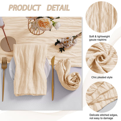 LZY 120 Pack Gauze Cheesecloth Napkins 20x20 Inch Dinner Cloth Napkins, Soft Boho Table Napkins Rustic Wrinkled Cheese Cloth Napkins Bulk for Wedding Party Baby Shower Event Decor (Ivory)