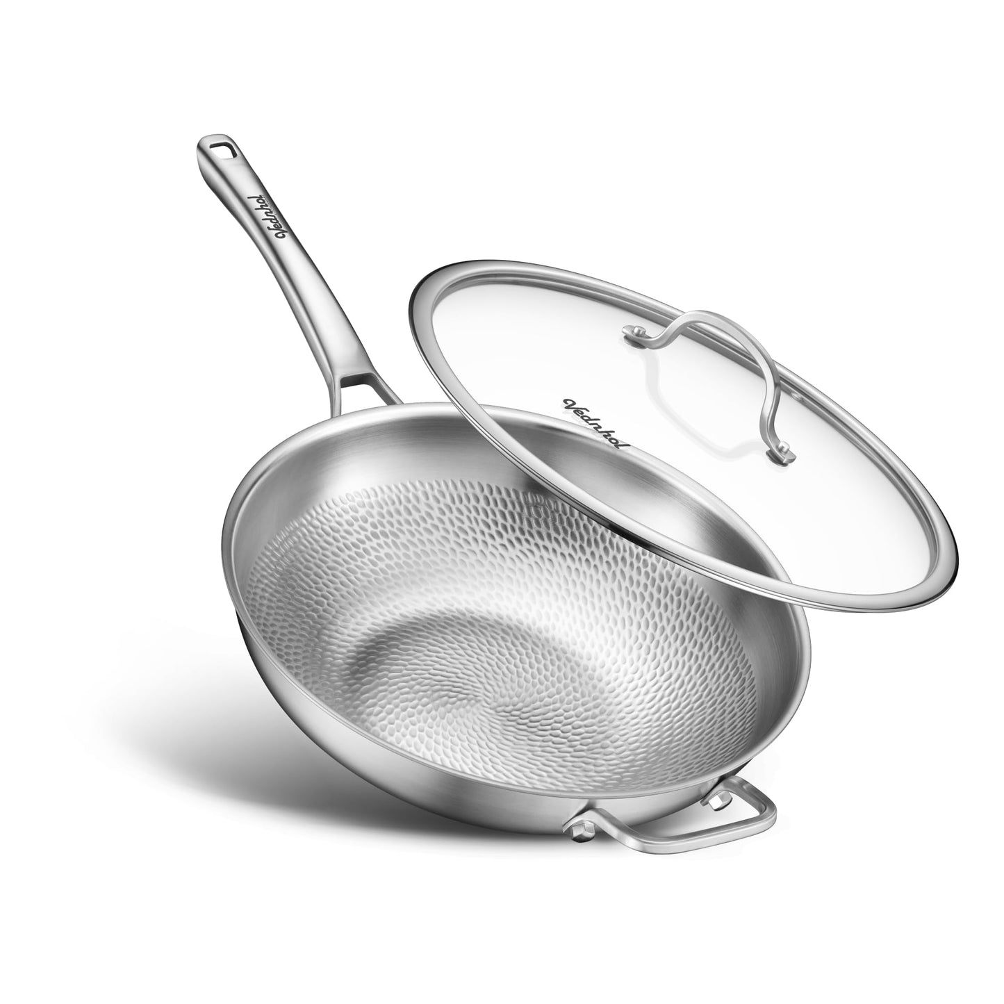 VEDNHOL Titanium Wok Pan,13in Pure Titanium Hammered Pro pans, Non Stick Skillet for Cooking, Non-Toxic, PFAS/PFOA/PTFE Free Cookware, Dishwasher&Oven Safe, Kitchen Induction Compatible