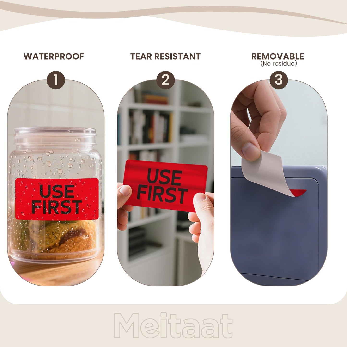 Use First Stickers Food Service Inventory Control FIFO Food Labels 4 x 2 Inch Adhesive Removable Waterproof Freezer Stickers for Restaurant Kitchen Pantry Warehouse Home Rotation 500 Pcs (Red)