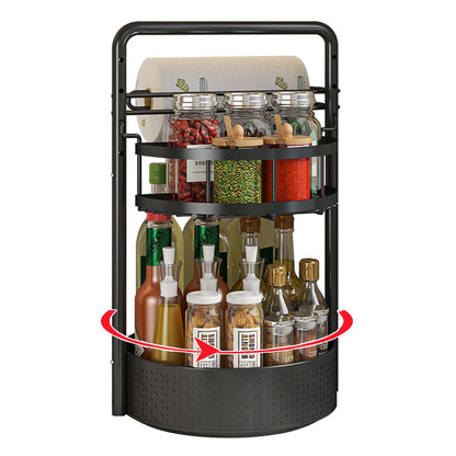 CLOKTA Rotating Spice Rack with Paper Towel Holder, 2 Tier Turntable Lazy Susan, Seasoning Organizer for Kitchen Countertop Cabinet, Black