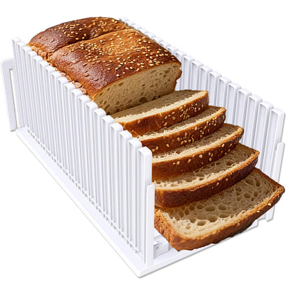 Fanlory Bread Slicer,Adjustable Thickness And Width Guide Bread Slicer, Foldable and Compact Bread Slicing for Homemade Bread - Kitchen Gadget, Baking Tool,Gift for Mom Dad white