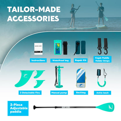 TIDETREK 11'/11'6" x 33"/34" x 6" Inflatable SUP Paddle Board – Extra-Wide, Stable Stand Up Paddle Board with Premium Full Accessory Set for Adults & Youth (Ocean Spirit, 11'x33 x6)