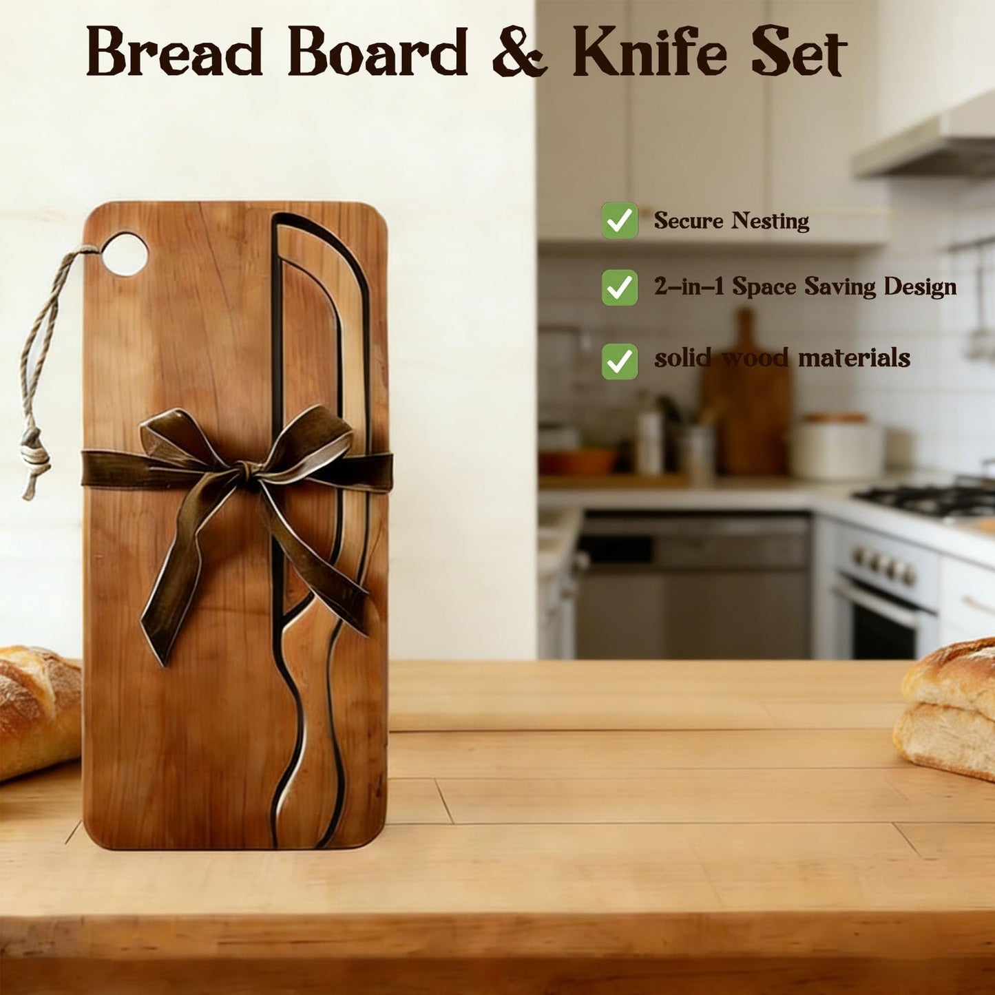 Sourdough Bow Knife And Board, Bread Board And Knife Set, Solid Wood, For Homemade Bread, Bagels, Toast, Kitchen & Home Baking Tool