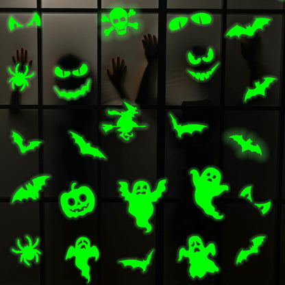 99 Pieces Halloween Glow in The Dark Stickers Halloween Luminous Window Decal Wall Stickers Ghost Bat Pumpkin Spider Eye Skeleton Night Glow Stickers Modern Removable for Halloween Theme Party