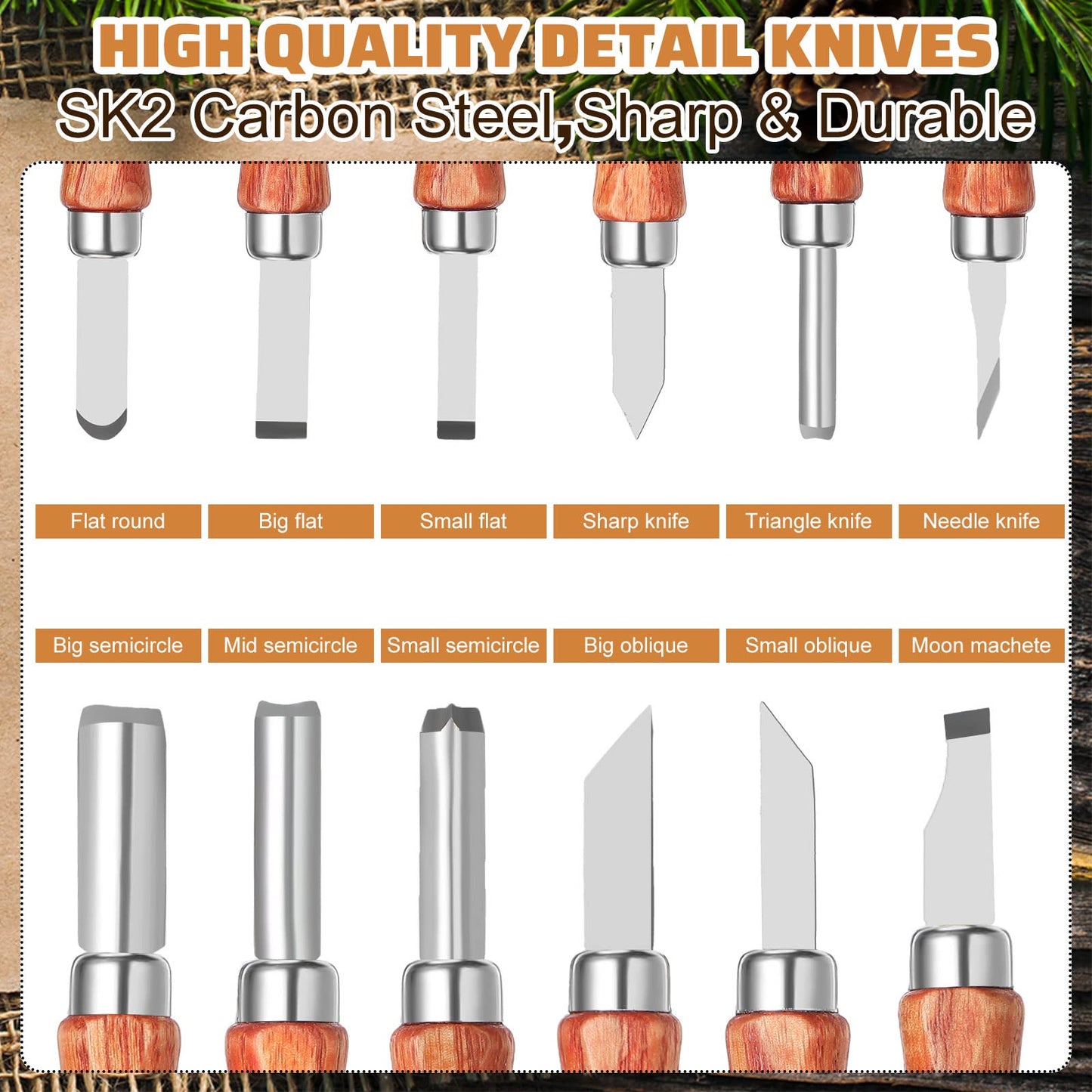 30 Pcs Wood Carving Tools Whittling Kit Include Hand Carving Knife Set Wood Blocks Cut Resistant Gloves Sawdust Brush Sharpening Stone Polishing Wax Sharpening Leather Storage Bag for Beginners