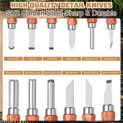 30 Pcs Wood Carving Tools Whittling Kit Include Hand Carving Knife Set Wood Blocks Cut Resistant Gloves Sawdust Brush Sharpening Stone Polishing Wax Sharpening Leather Storage Bag for Beginners