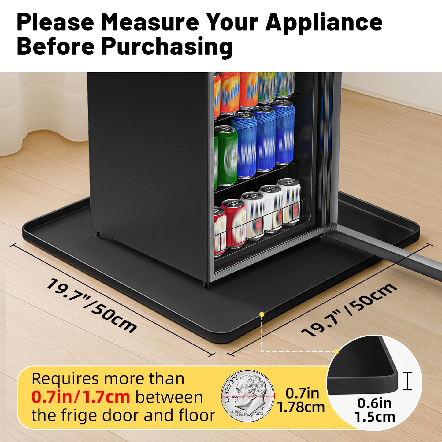 NAMTSO Mini Fridge Mat Silicone Tray - 19.7"x19.7" Cat Food Mat with Raised Edges, Soft Non-Slip Rubber Mat, Waterproof Counter and Floor Protector for Coffee Maker, Humidifier, Ice Maker, Black