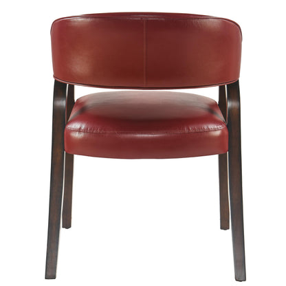 Upholstered Barrel Dining Chair Set of 6, 17.72"H Faux Leather Dining Room Chair with Arms Open-Back Dining Chairs w/ Wood "R" Legs Comfy Accent Side Chairs for Home Kitchen, Wine Red(NO TABLE!)