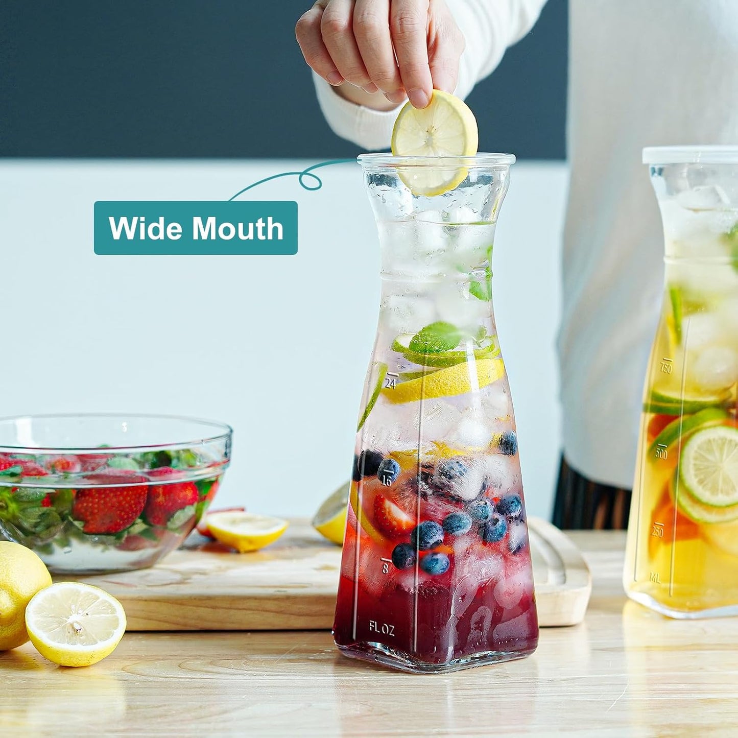 1 4 (6 1 Ritayedet Glass Carafe, Liter Carafe for Mimosa Bar, Pcs, Square Pitcher with Lid and Spout, Drink Dispenser