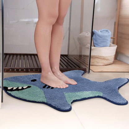Percozzi Shark Shaped Bathroom Rug, Soft Absorbent Cute Animal Bath Mat with Non-Slip Backing, Washable Shark Rug for Bathroom Floor, Tub & Shower Decor, 25"x39"