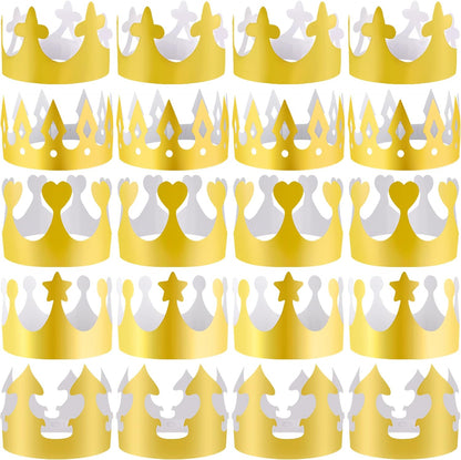 SIQUK 25 Pieces Gold Party Paper Crowns, 5 Styles, 5 Pcs Each, Golden Foil Headwear for Celebration