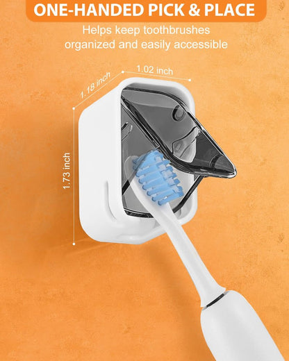 4 Pack Adhesive Wall Mount Toothbrush Holder - Waterproof Bathroom & Shower Organizer, No Drill Stick On Hanger for Manual/Electric Toothbrushes, Space Saving Storage Solution
