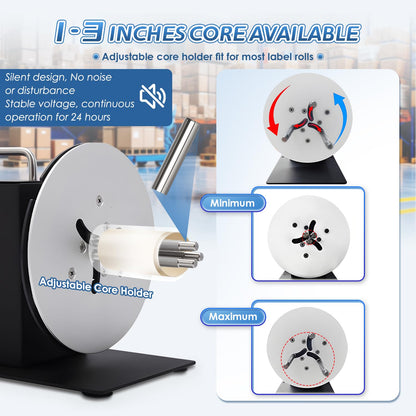 Frifreego Automatic Label Rewinder Speed-Adjustable Label Rewinding Machine, Synchronized with Printer, Adjustable Core Holder 1"- 3", Label Width 120mm/4.72 inch,Roll Diameter 185mm/7.28"