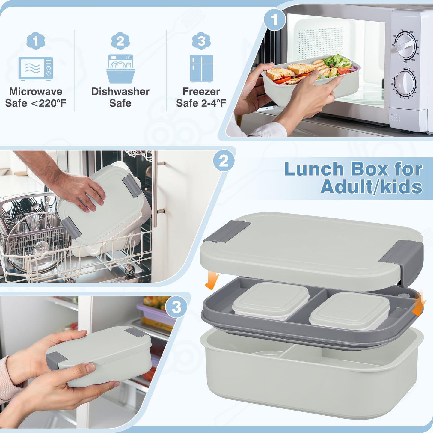 Bento Lunch Box Set with 10.5oz Soup Thermo Food Jar for Adults Kids, Stainless Steel Leak-proof Lunch Container with 4 Compartment, Coffee Tumbler with Lunch Bag for School Travel Office-Grey