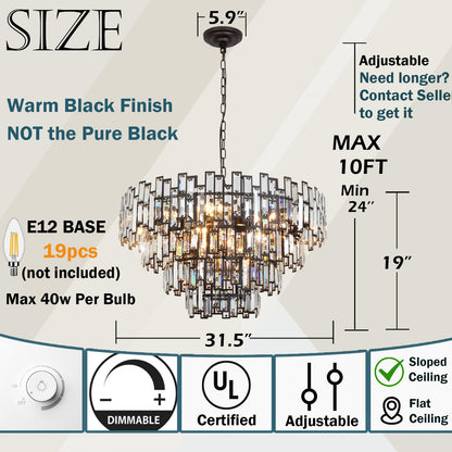 ANTILISHA Modern Crystal Chandelier Lighting Hall Grand Living Room Stairway Chandeliers Pendant Light Fixture for High Ceiling Hanging Round Large Black