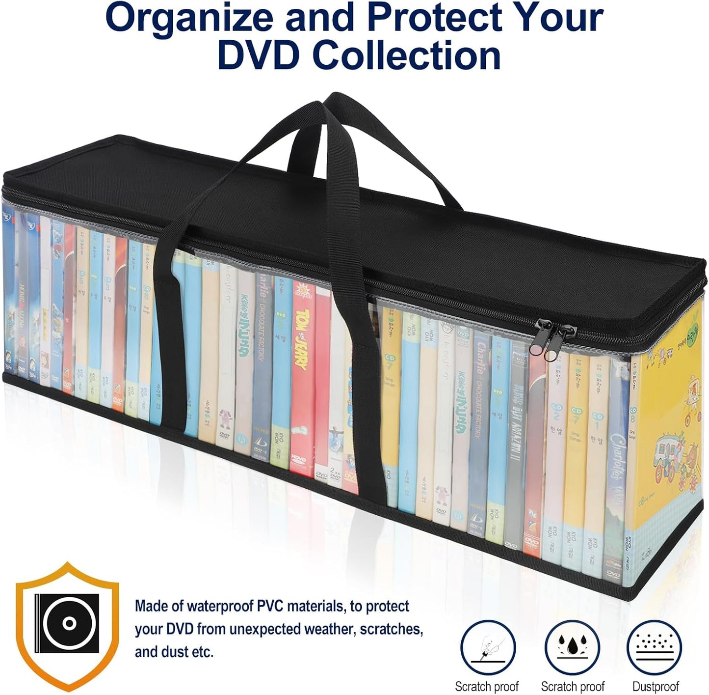 CCidea DVD Storage Bags Set of 3, Clear PVC Media Holder Case with Handles for DVDs/CDs/VHS - Holds 40 DVDs