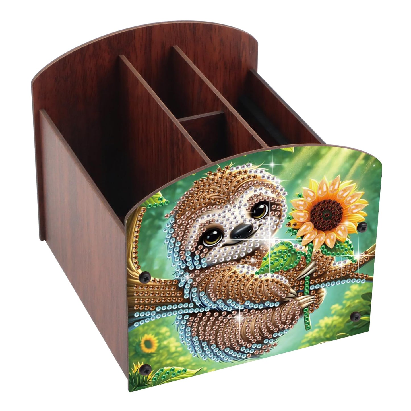 AiYuanzsh Diamond Painting Wooden Desk Organizer, Sloth with Sunflower Design DIY Diamond Art Storage Box for Tabletop Decoration, Crystal Rhinestones Art Desktop Ornament Kit for Adults