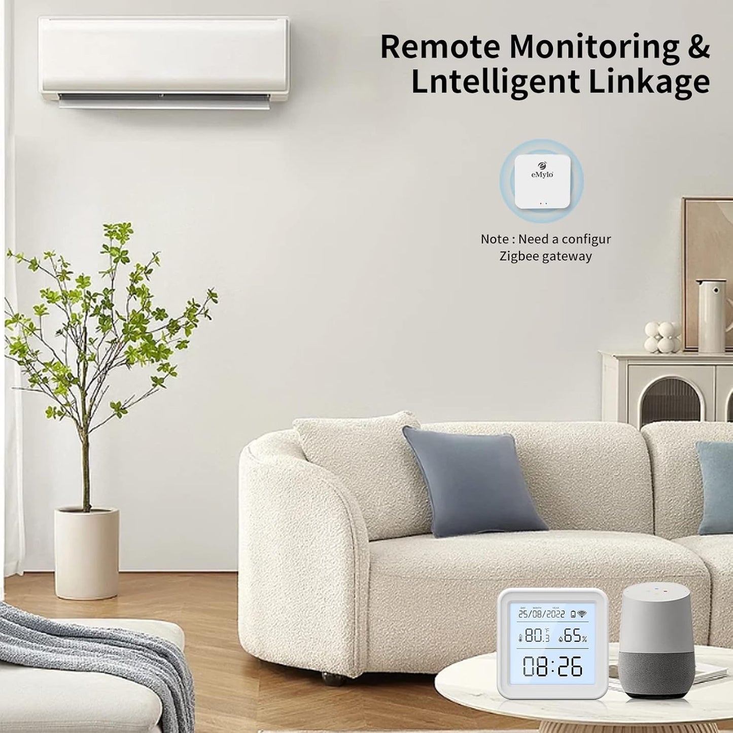 eMylo Temperature Sensor, Zigbee Humidity Sensor for Remote Monitoring, Compatible with Alexa and Google Home