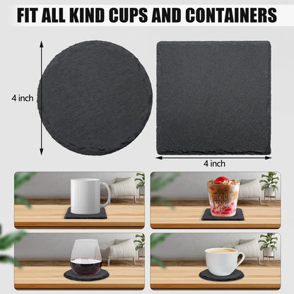 72 Pack Slate Drink Coasters, VIBRATITE 4 Inch Square and Round Black Slate Stone Coaster Bulk Laser Engraving Blank Handmade Decor Coasters for Coffee Bar Kitchen Home (36 Sqaure, 36 Round)