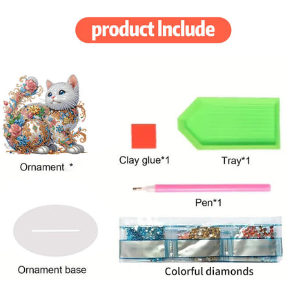 ACSAUMMY 5D Diamond Art Kits for Adults, Diamond Art Painting Desktop DIY Diamond Art Tabletop White Cat Diamond Arts and Crafts for Kids Adults Stand Up Gem Painting Kit for Decoration