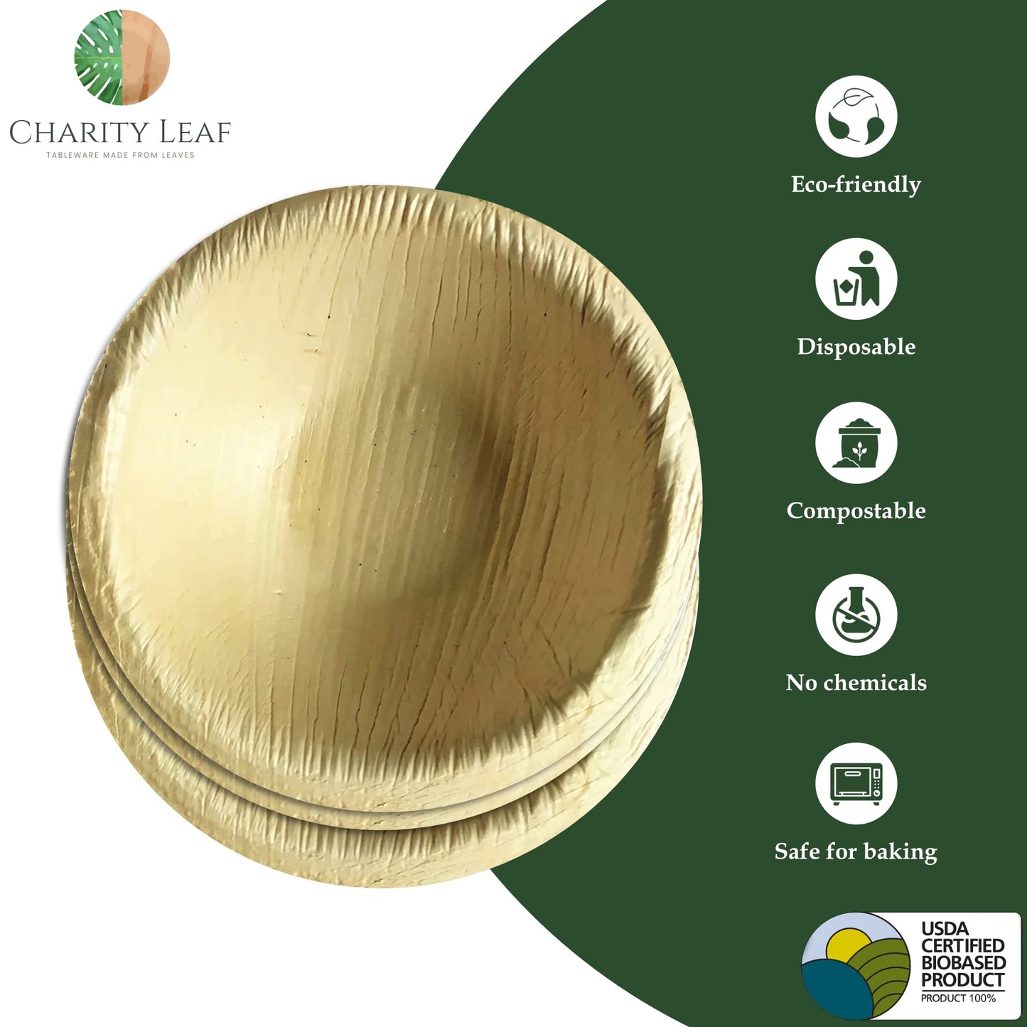 Charity Leaf Disposable Palm Leaf 2.5" Round Mini Bowl (1600 pcs) Dipping Bowls | Bamboo Like| All Natural and Biodegradable | Charcuterie Boards, BBQs, and Parties