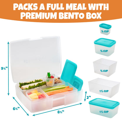 Bentology Bento Lunch Box Set w 5 Leakproof Made-to-Size Snack Containers & Built-In Utensil Holder- Meal Prep Made Easy w Reusable, Kid's Back to School or Office- Durable, BPA Free, Dishwasher Safe