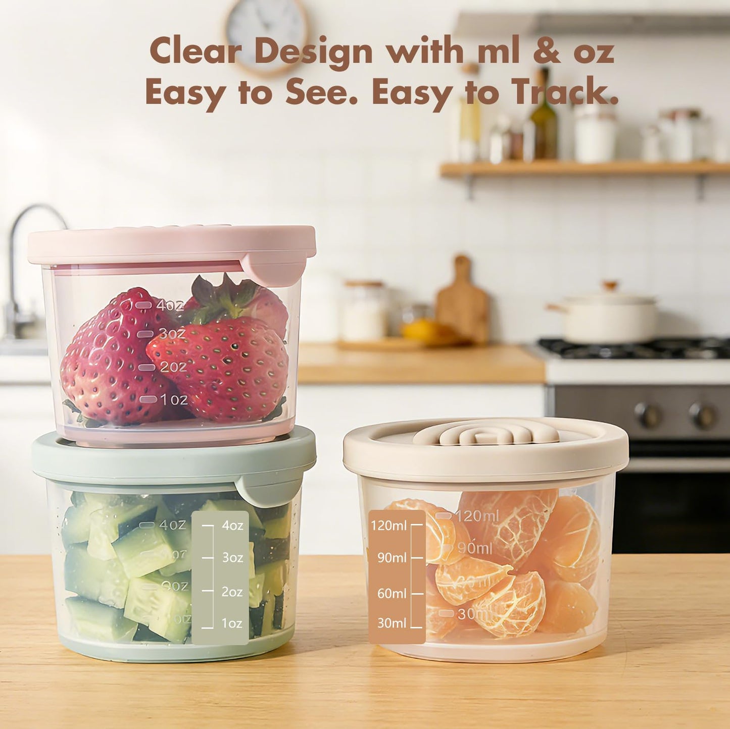 Baby Food Containers with Lids Silicone Baby Food Storage Containers for Infants & Toddlers, Leakproof Freezer-Safe Reusable Baby Food Jars for Breastmilk & Solid Foods, 4oz Silicone Containers, 4PK