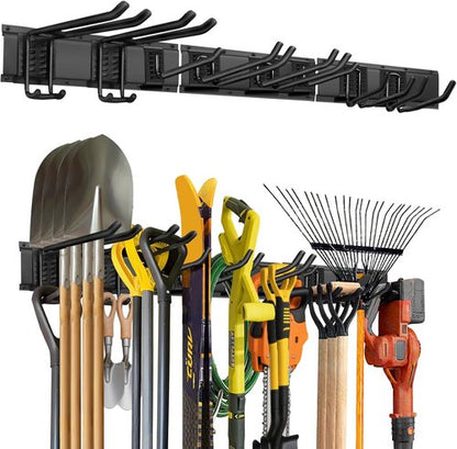 Heavy Duty Metal Garage Storage Organizer by [Brand Name] - 48-Inch Wall-Mounted Tool Rack with 8 Hooks for Shovels, Ladders, and Garden Tools