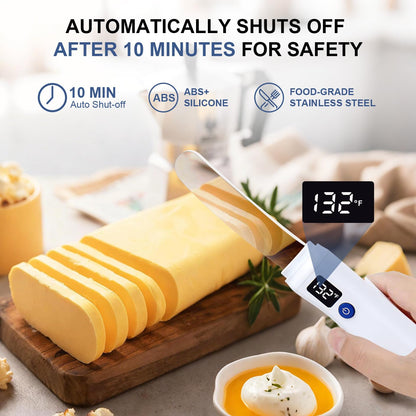 Heated Butter Knife - Stainless Steel Rechargeable USB Smart Temperature Control (131°F/158°F), Real-time Temp Display & IP68 Waterproof, for Hard Butter, Cheese, Jam, Peanut Butter & More - Kitchen Gadget Butter Spreader Knife