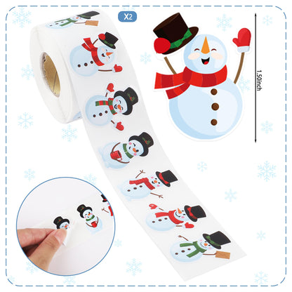 1200 PCS Snowman Roll Stickers Christmas Snowman Envelope Labels Stickers Xmas Assorted Snowmen Seal Stickers Roll for Kids Winter Christmas Holiday Party Gift Decor