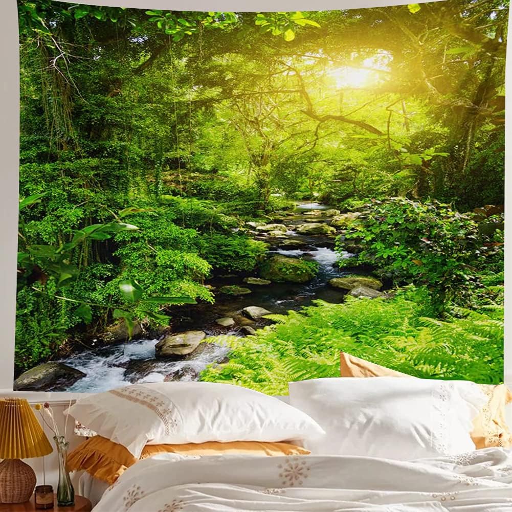 Llamazing Forest Creek Landscape Tapestry, Home Decor for Living Room and Bedroom, Magic Curtain (90.5''L x 70.8''W)
