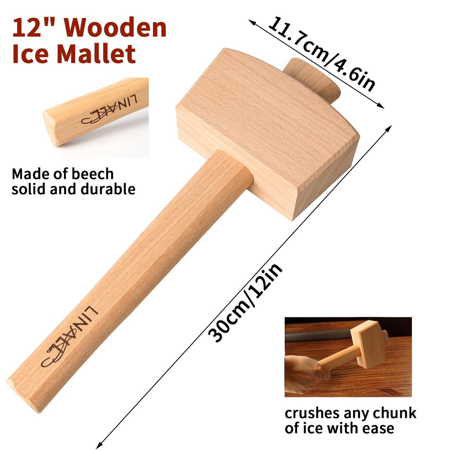 Lewis Bag and Ice Mallet - Wood Hammer and Lewis Bag for Crushed Ice, Bartender Kit Set & Bar Tools Kitchen Accessory