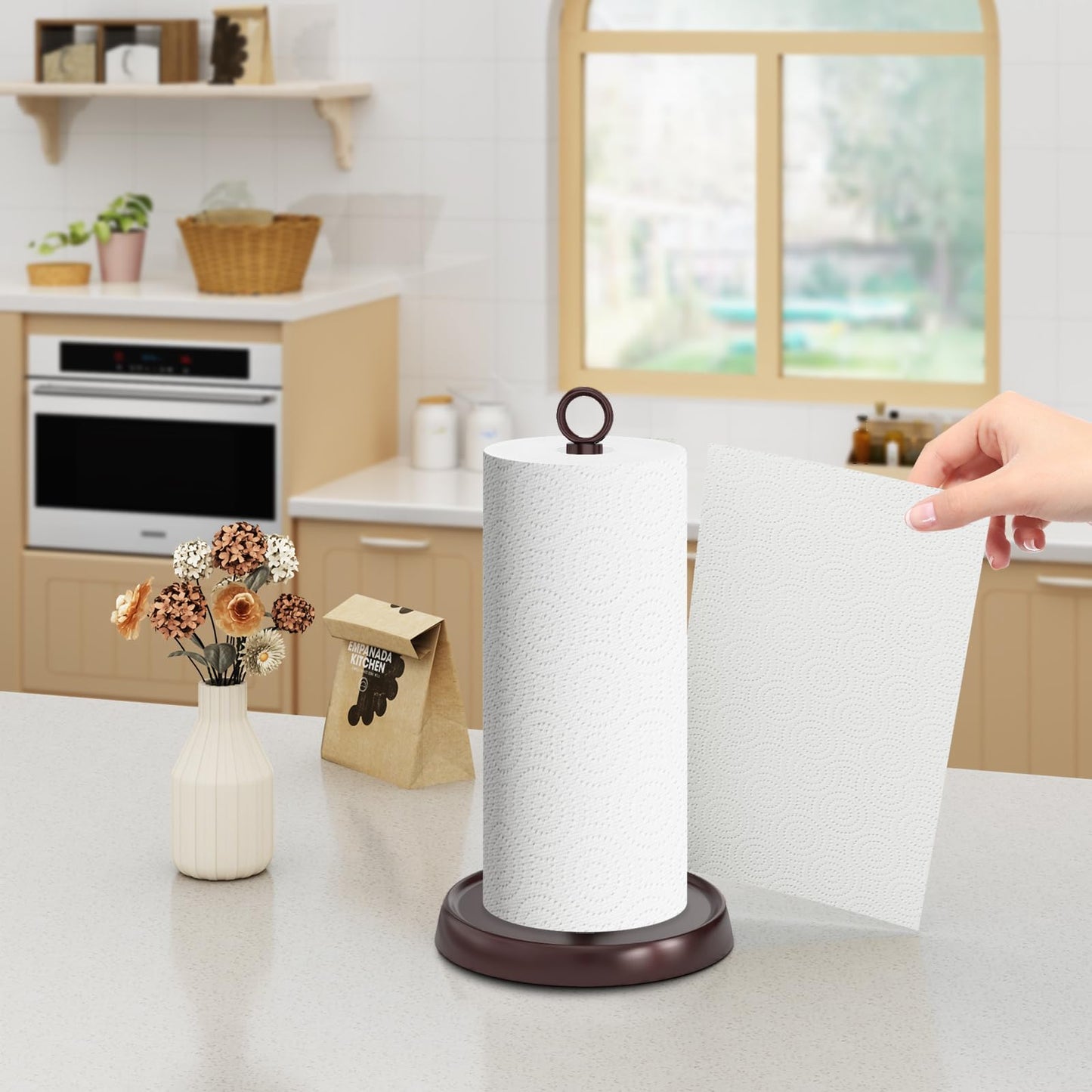 Oil Rubbed Bronze Paper Towel Holder Countertop, Oil Rubbed Bronze Kitchen Accessories Decor, Stainless Steel, Weighted Base, Paper Towel Stand for Bathroom Farmhouse Essentials