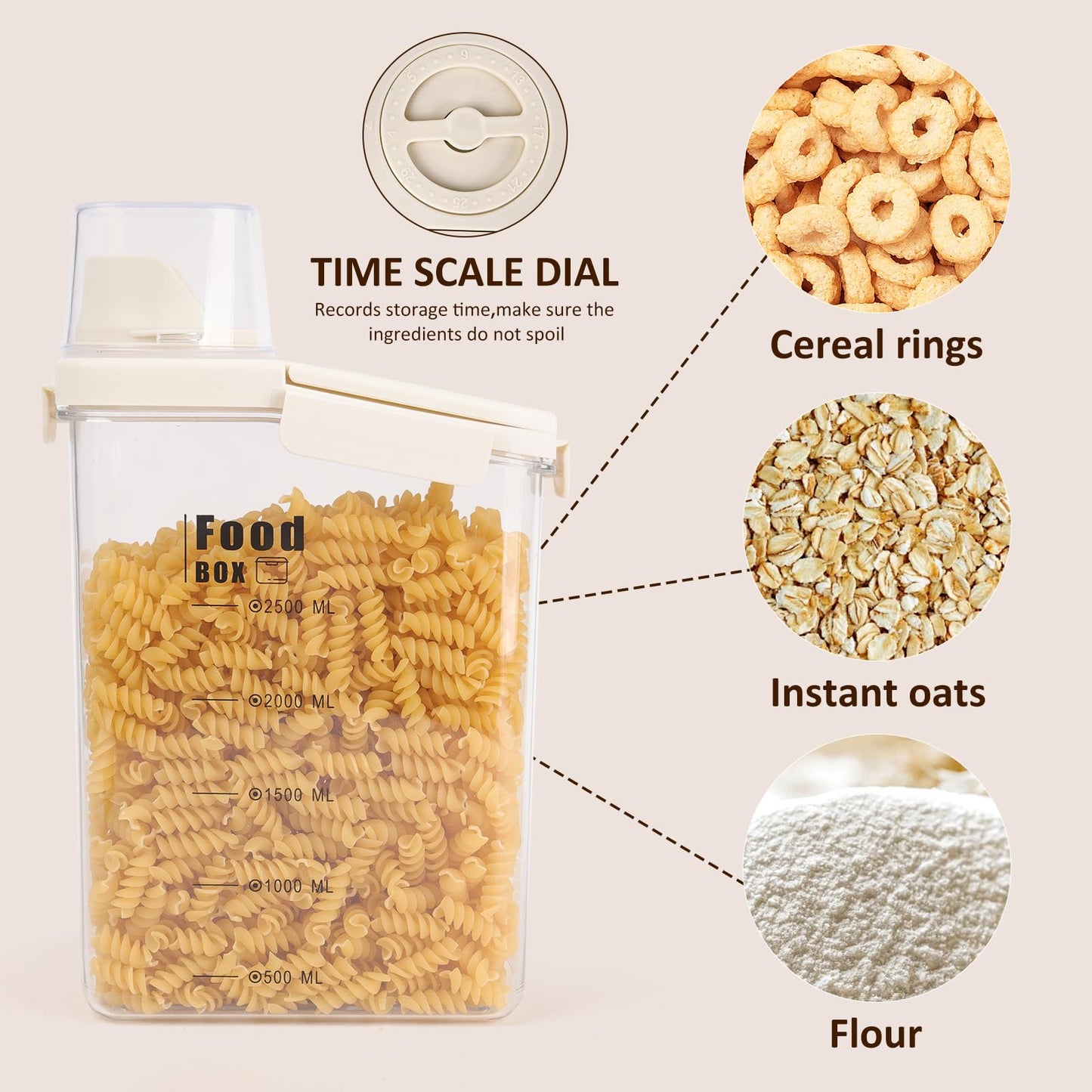 hoforife 2 Pcs Airtight Cereal Containers Storage Set for Kitchen, Large Plastic Rice Dry Food Dispenser Non-Bpa (41oz & 85oz)