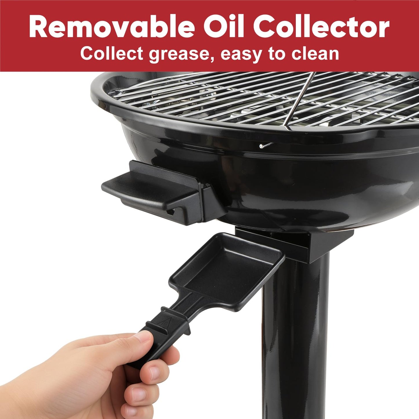Electric Grill Outdoor, CUSIMAX Electric BBQ Grill, 1600W Portable BBQ with Lid for Cookouts, BBQ Gatherings, Small Spaces, Adjustable Heat, Removable Stand Grill, Oil Collector