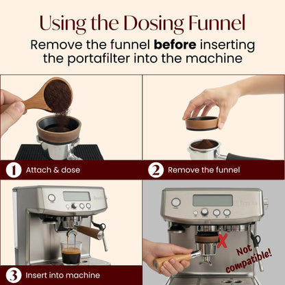 54mm Espresso Dosing Funnel – Magnetic Coffee Dosing Ring Compatible with 54mm Portafilter – Compatible with Breville and DeLonghi Portafilters – Aluminum Alloy & Real Walnut Design – Black & Walnut