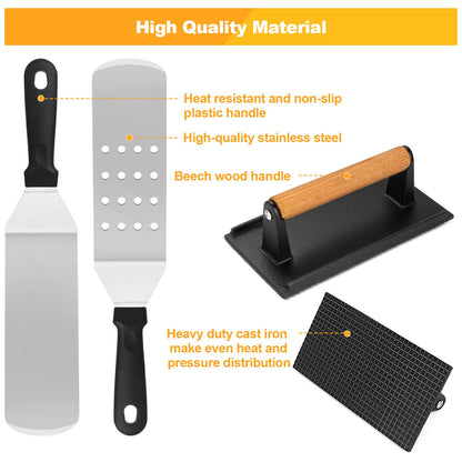 Terlulu Griddle Accessories Kit, 28 PCS Flat Top Grill Accessories for Blackstone and Camp Chef, Metal Spatula Set with Burger Press, Melting Dome, Tongs, Scraper, Carry Bag for Outdoor Grilling BBQ
