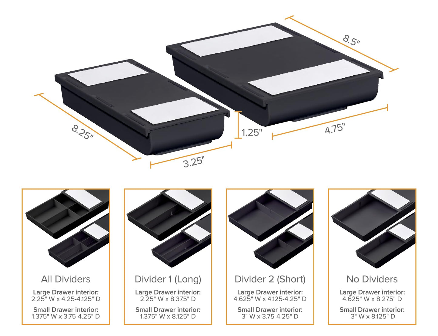 Bostitch Konnect Under Desk Drawer, Self-Adhesive Slide Out Storage Organizer with 4 Customizable Dividers, 2-Pack