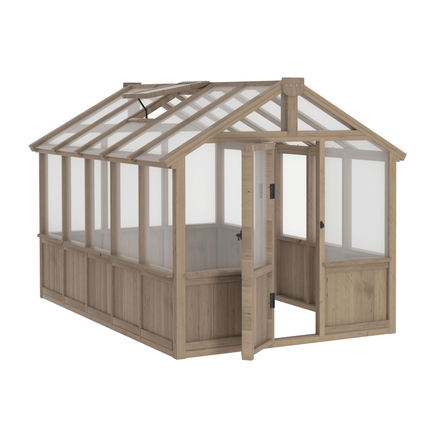 Yardenaler 6x10 FT Green House for Outdoor, 6MM Thick Polycarbonate Panel Wooden Walk-in Greenhouse Kit with Lockable Door and Adjustable Roof Vent, Backyard Garden, Light Mocha Brown