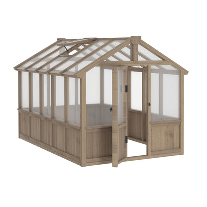 Yardenaler 6x10 FT Green House for Outdoor, 6MM Thick Polycarbonate Panel Wooden Walk-in Greenhouse Kit with Lockable Door and Adjustable Roof Vent, Backyard Garden, Light Mocha Brown