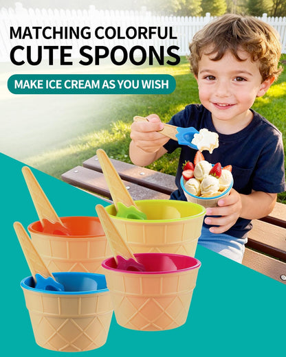 24 Pack Set, Frozen (24) Tellshun Ice Cream Bowls and Spoons Yogurt Cups with Spoons Durable Plastic Candy Color Cute