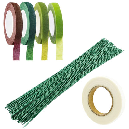 Arlai Floral Arrangement Kit - Floral Tools 5 Rolls Flower Paper Tape with 50 Pcs 16" Floral Stem Wire for Floral Arrangement Artificial Bouquet Stem Wrap Florist